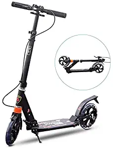 MONODEAL Adjustable Kick Scooter for Adults Teens, 2 Big Wheels with Aluminum Alloy Commuter Scooter for Kids 8 Years and up, Foldable Scooter with Dual Suspension/Rear Fender Brake
