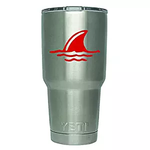 DD329R 2 Pack- Shark Fin in Water Decal Sticker (DECAL ONLY CUP NOT INCLUDED) | 3 Inches | Premium Quality Red Vinyl | Yeti RTIC Orca Ozark Trail Tumbler Decal