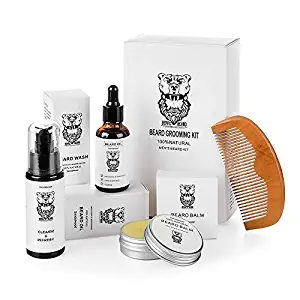 Beard & Mustache Grooming Kit for men - Ultimate Care Kit for Grow Beard - 100% Natural Comb, Oil, Balm, Conditioner for Beard - Mens Set for Softener to beard- Gift Set For Men