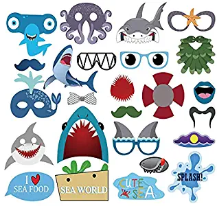 Shark Photo Props (24 Pieces) for Photo Booths,Jawsome Shark Party or Birthday Party Photo Booth Props