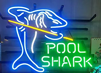 Pool Shark Metal Frame Neon Sign 17"x13" Real Glass Neon Sign Light for Beer Bar Pub Garage Room. …