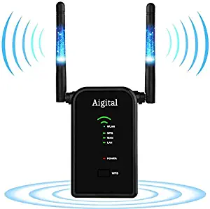 300Mbps WiFi Range Extender Aigital Wireless Repeater One Button Setup WiFi Signal Booster Support Repeater/Access Point/Router Mode 2 Antenna, 2 Ethernet Port Complies 802.11n/g/b with WPS(2.4GHz)