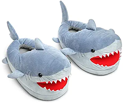 ThinkGeek Chomping Shark Plush Slippers Grey-Blue 4-5 Years Narrow Little Kid