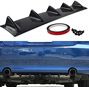 ABS Plastic Universal Black Rear Bumper Lip Chassis Diffuser Spoiler 3/5 Fin Shark Fin Style