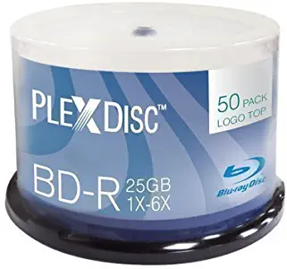 PlexDisc 633-814 25 GB 6X Blu-ray Logo Top Single Layer Recordable Disc BD-R, 50-Disc Spindle