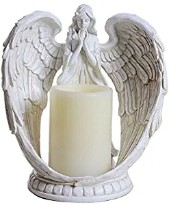 KiaoTime 9" Praying Angel Figurine Wings Angel Flamless LED Candle with 4/8H Timer Function Angel Figurine Sculpture Statue Decorative Home Wedding Christmas Church Baptism Angel Collection Figurine