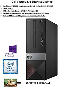 2020 Newest Dell Vostro 3471 Business Desktop Intel Core i7, 16GB RAM, 1TB SSD + 1TB HDD, DVD-RW, Wireless: 802.11bgn, Bluetooth 4.0, Windows 10 Pro Tower PC Win 10 Pro | 32GB Tela USB Card