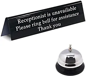 Please Ring Bell Sign for Service Assistance And Loud Metal Call Bell For Receptionists/Front Desk Office Sign For When You Are Away Unavailable From The Front (7.9