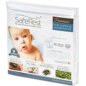 SafeRest Premium Hypoallergenic Waterproof Certified Bed Bug Proof Crib Mattress Encasement - Vinyl, PVC and Phthalate Free - (52" x 28 x 6 in.)