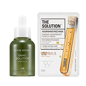 Nature Republic SNAIL SOLUTION AMPOULE with 80% Snail Secretion Filtrate Extract + 1pc The Solution Mask