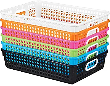 Really Good Stuff Plastic Desktop Paper Storage Baskets for Classroom or Home Use – Plastic Mesh Baskets in Fun Neon Colors – 14.25” x 10” – (Set of 6)