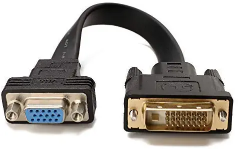 CABLEDECONN Active DVI-D Dual Link 24+1 Male to VGA Female Video with Flat Cable Adapter Converter Black (E0207)