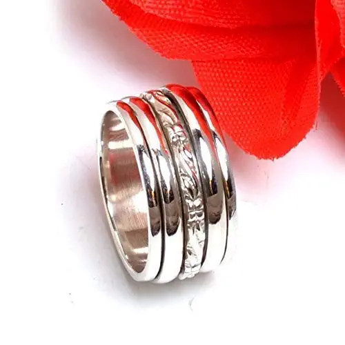 Spinner Ring, Worry Ring, Sterling Silver Ring for Mother, Women Ring, Thumb Ring, Anxiety Ring, Meditation Ring, Wide band Ring