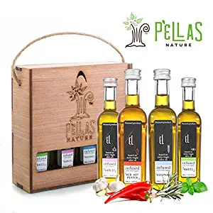 Organic herb Infused Olive Oil Set | Finishing Extra Virgin Olive Oil | Basil | Garlic | Rosemary | Greek Red Pepper | Holiday Gift Set | Single Origin & No Preservatives | 4 X 50 ml French Bottles