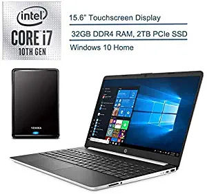 2020 HP 15.6" Touchscreen Laptop Computer/ 10th Gen Intel Quard-Core i7 1065G7 up to 3.9GHz/ 32GB DDR4 RAM/ 2TB PCIe SSD/ 802.11ac WiFi/ Silver/ Windows 10+ YZAKKA 500GB External Hard Drive Bundle