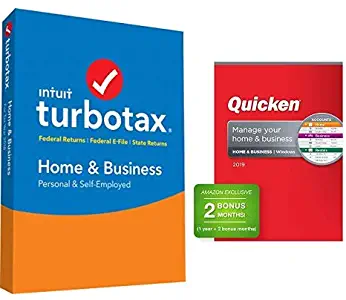 TurboTax Home & Business + State 2018 Fed Efile PC/MAC Disc with Quicken Home & Business 2019 Personal Finance Software 1-Year + 2 Bonus Months