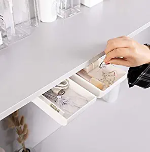 Chris.W 2Pcs Drawer Pencil Tray Self-Adhesive Pop-Up Hidden Desktop Organizer - Provides Underdesk Storage for Pens, Pencils, Office Supplies & More(White)