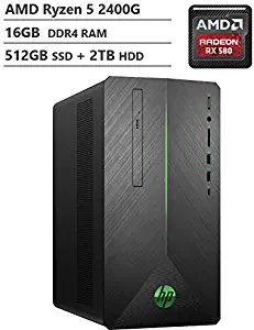 2019 HP Pavilion 690 VR Ready Gaming Desktop Computer, AMD Ryzen 5 2400G Quad-Core Processor, 16GB DDR4, 512GB SSD + 2TB HDD, AMD Radeon RX 580, Wireless-AC, DVDRW, Bluetooth, Windows 10