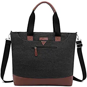 DTBG Ladies Laptop Tote Bag Large Womens Business Laptop Shoulder Bag Work Tote Purse Office Messenger Briefcase Travel Shopping Handbag w/Strap Fits Up to 15.6 Inch Laptop Computer, Canvas Black