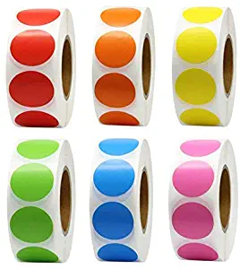 Hcode 1 Inch Color Coding Label Garage Sale Stickers Blank Yard Sale Price Stickers Round Colorful Stickers Permanent Adhesive Dots Stickers Glossy Writable Paper Labels 6000 Pieces