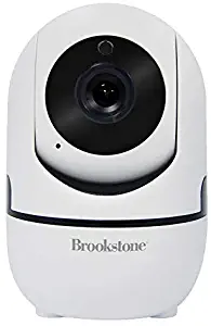 Brookstone Tilt and Pan WiFi Camera, White - Smart Home Security System with Night Vision, Motion Detector, Audio Speaker, Android/iOS App, and Live HD Video Feed