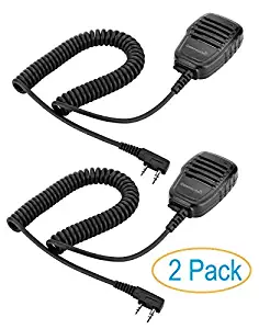 2 Pack Compact Speaker Mic with Kevlar Reinforced Cable for Baofeng Radio BF-F8HP BF-F9 UV-82 UV-82HP UV-82C UV-5R UV-5R5 UV-5RA UV-5RE UV-5X3 V2+ and TYT Wouxun Kenwood Radio, Speaker Microphone