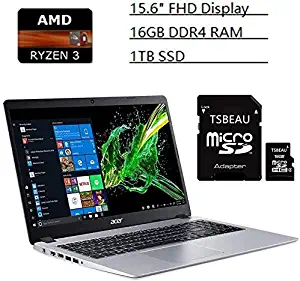 Acer Aspire 5 15.6 inches Full HD IPS Display Laptop, AMD Ryzen 3 3200U, Vega 3 Graphics, 16GB DDR4, 1TB SSD, Backlit Keyboard, Windows 10 in S Mode Silver Bundled with TABEAU 16GB Micro SD Card