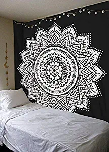 Marubhumi Tapestry Wall Hanging, Mandala Tapestry, Black and White with Art Nature Home Decorations for Living Room Bedroom Dorm Decor 55X85 Inch (Black & White, Twin(55x85 in))