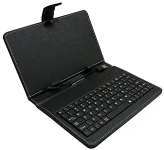 Fosmon Black Faux Leather Carrying Case with Built-In Keyboard & Stylus for 7" inch Tablets