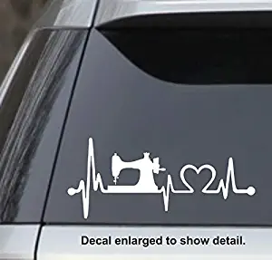 White 8" Sewing Machine Heartbeat Lifeline Vinyl Decal Sticker for car Window, Laptop etc