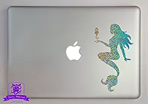 Overly Attached Decals Mermaid with Seahorse Specialty Vinyl Decal Sized To Fit A 11" Laptop - Silver Metal Flake