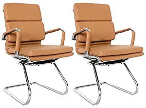 Classic Replica Padded PU Leather Cushion Visitors Chair, Chrome Arms, Sled Base, Heavy Duty for Reception Area and Executive Office - 2 per Box (Camel)