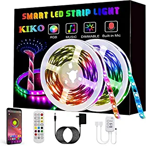 LED Strip Lights, KIKO Smart Color Changing Rope Lights 32.8ft/10M SMD 5050 RGB Light Strips with Bluetooth Controller Sync to Music Apply for TV, Bedroom, Party and Home Decoration(2x16.4ft）