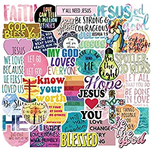 50PCS Christian Stickers for Laptop Notebook Water Bottles Ipad Cars Luggages Wall,Religious Bible Verse Faith Wisdom Words Jesus and Cross Waterproof Sticker for Religious Lovers Men Woman Adults