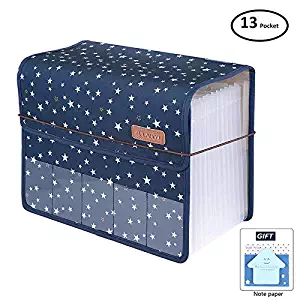 DEEQI Expanding Files Folder A4 Accordion Organizers with Cover 13 Pockets, Expander Storage Wallets,Expandable Filing Folders Large Space,Office School Document with Tab for Sheets Paperwork (Blue)