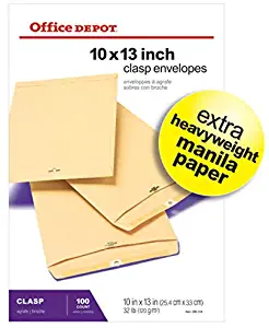 Office Depot Clasp Envelopes, 10in. x 13in, Manila, Box of 100, 77497