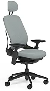 Steelcase Leap Desk Chair with Headrest in Buzz2 Alpine Fabric - Highly Adjustable Arms - Black Frame and Base - Standard Carpet Casters