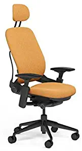 Steelcase Leap Desk Chair with Headrest in Buzz2 Carrot Fabric - Highly Adjustable Arms - Black Frame and Base - Standard Carpet Casters
