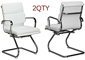 Classic Replica Padded PU Leather Cushion Visitors Chair, Chrome Arms, Sled Base, Heavy Duty for Reception Area and Executive Office - 2 per Box (White)