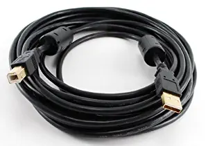 20 Feet Hi-Speed USB 2.0 A-Male to B-Male Cable with Two Ferrite Cores, 20-AWG, Gold Plated, Black
