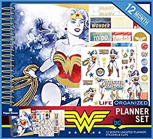 Paper House Productions Wonder Woman 12 Month Planner Set, includes Stickers, Puffy Clips