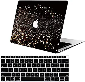 AOGGY Macbook Air 13 inch Case 2018 2019 Release A1932 Glitter Fluorescent Color Plastic Hard Case with Keyboard Cover Compatible New MacBook Air 13 inch with Touch ID - Gold