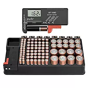 The Battery Storage Organizer Case and Battery Tester, Holds 110 Batteries Various Sizes for AAA, AA, 9V, C, D and Button Battery