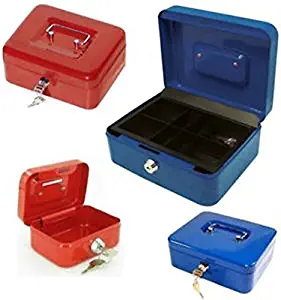 The Home Fusion Company 8" Red Metal Petty Cash Box 2 Keys Money Storage Bank Safety Deposit