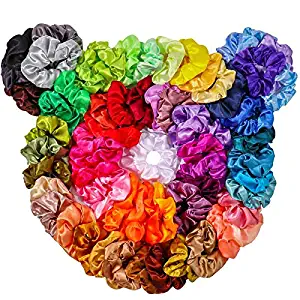 ZZICEN 66 Colors Satin Scrunchies Silk Scrunchies Hair Elastics Scrunchies Hair Bands Ties for Women Girls