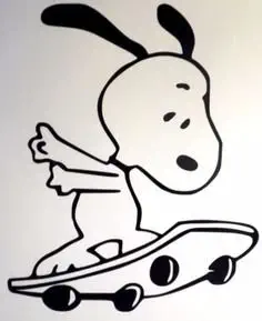 Snoopy Skateboarding - Vinyl 4" tall (Color BLACK) decal laptop tablet skateboard car windows stickers