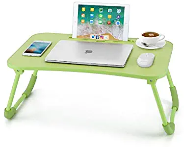 Nnewvante Lap Desk Bed Table Tray for Eating Writing Foldable Desk with iPad Slots for Adults/Students/Kids, Green