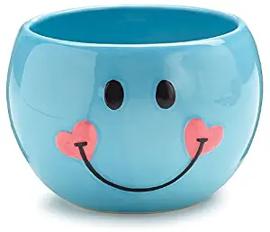 Adorable Blue Smiley Face/Happy Face Planter/Candy Dish with Hearts