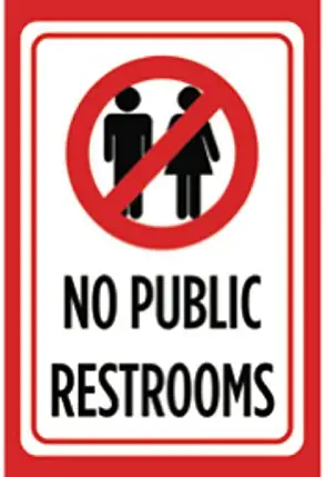No Public Restrooms Print Red Black White Picture Symbol Customer Service Notice Business Office Sign - Aluminum Metal