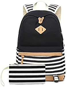 misognare Canvas College Student Bag Laptop USB Backpack High School Rucksack for Men Women (Black)